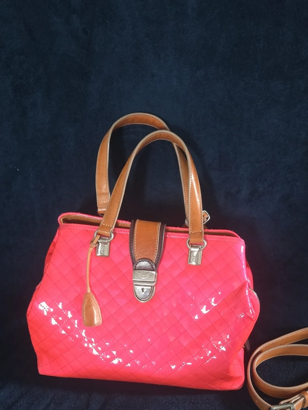 CONSUELA Rare Vintage Patent Pink Scream Candy Crush Quilted Tote *Discontinued*